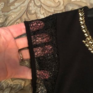 Cache Embellished Neckline Black Shirt